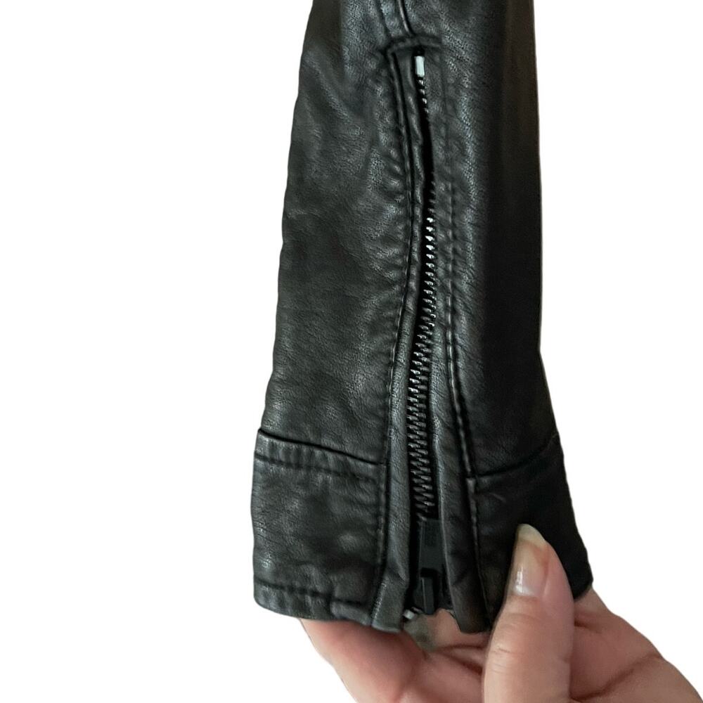 BLACK RIVET FAUX VEGAN LEATHER MOTO BIKER‎ JACKET BLACK ASYMMETRICAL FRONT ZIP L - Picture 7 of 12
